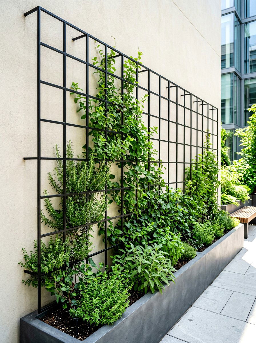 Modern Black Metal Grid - 30 herb garden trellis ideas
