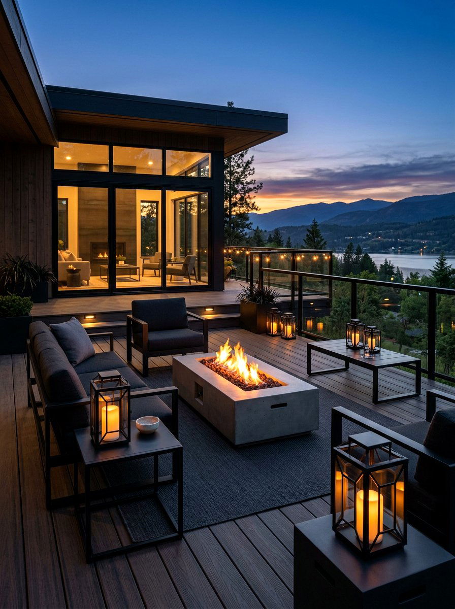 Modern Black Metal Lanterns - 30 candle lantern patio ideas