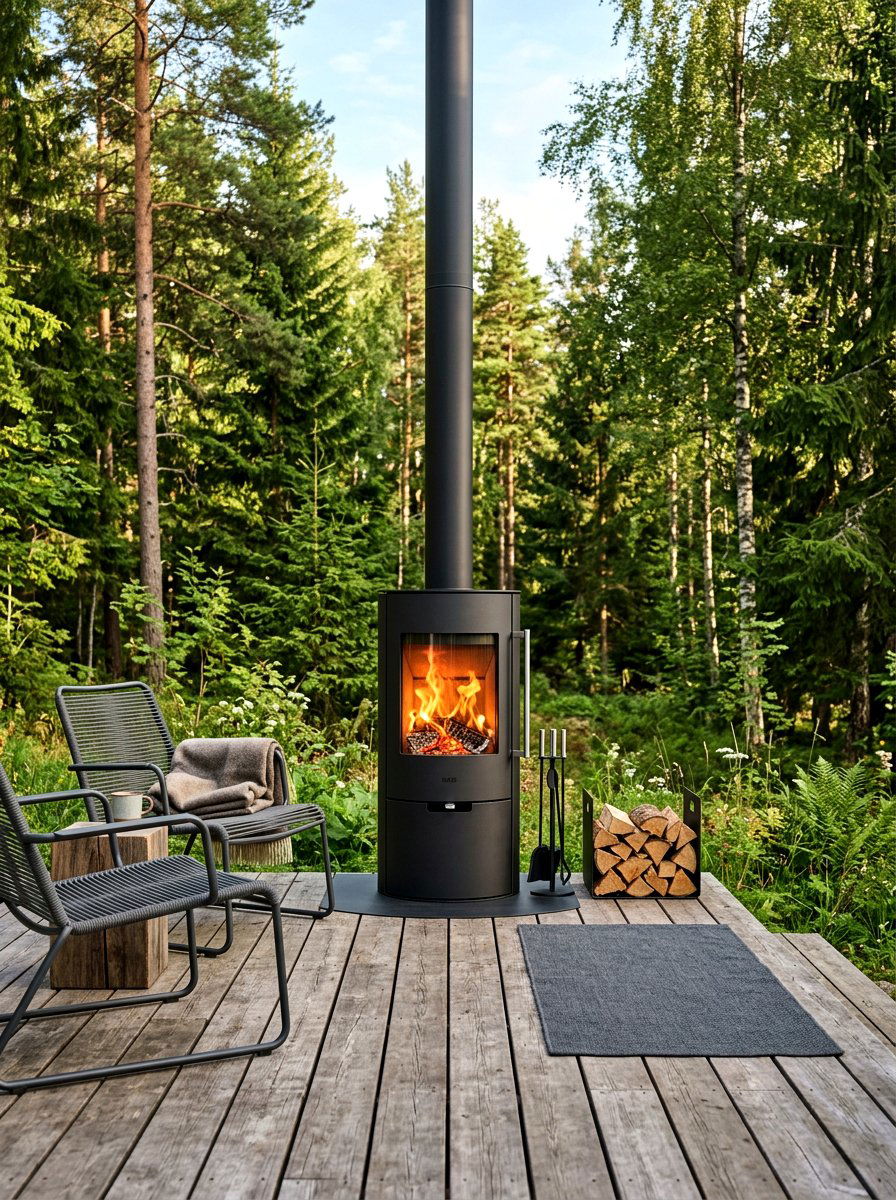 Modern Black Metal Outdoor Wood Stove - 30 modern outdoor fireplace ideas