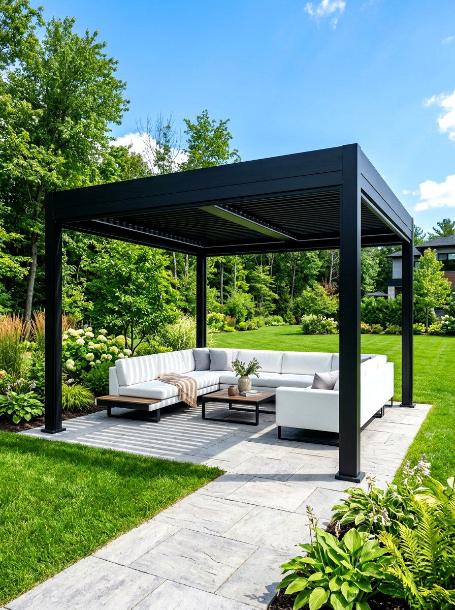 Modern Black Metal Pavilion - 30 black pavilion backyard ideas
