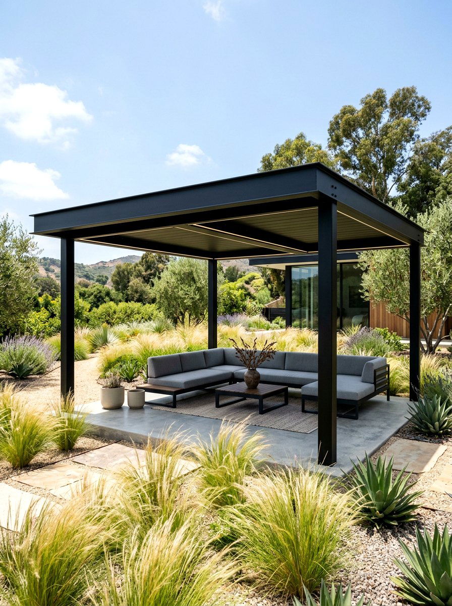 Modern Black Metal Pavilion - 30 backyard pavilion ideas