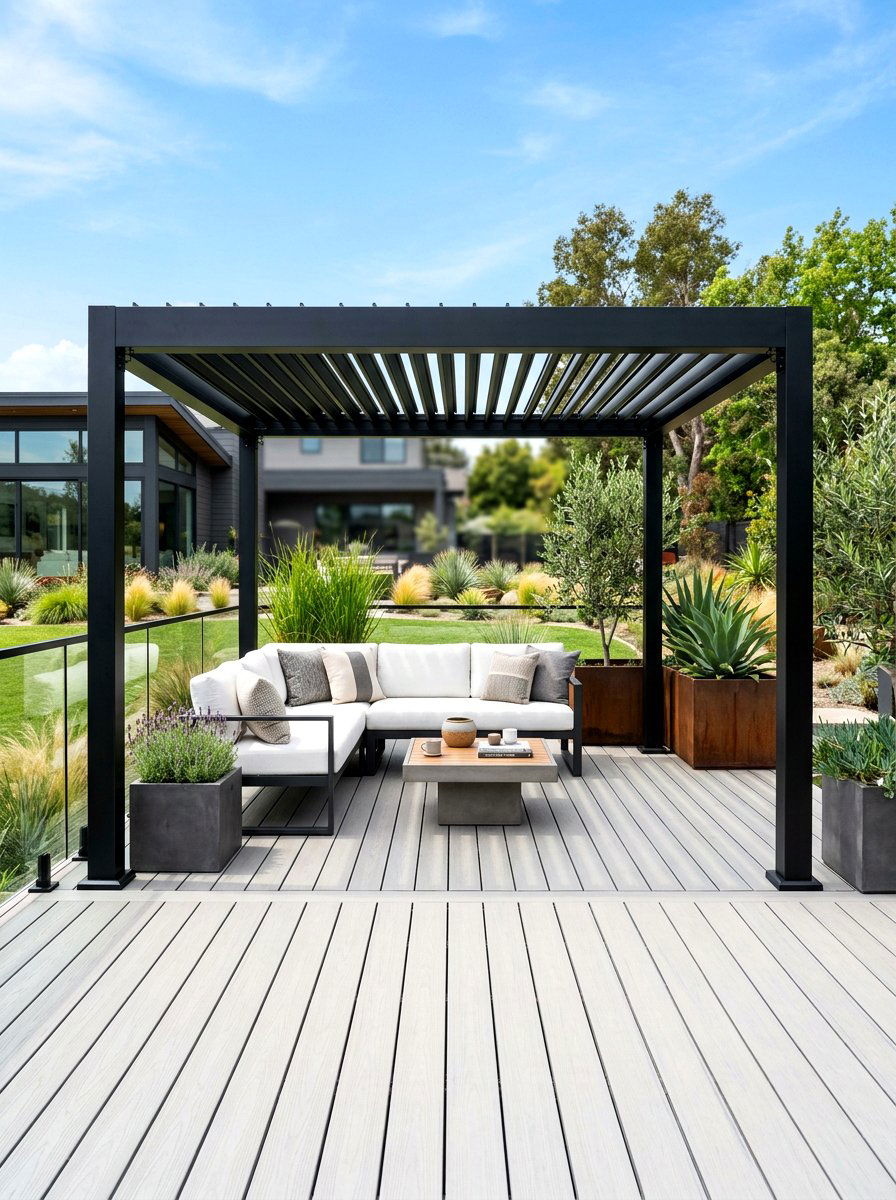 Modern Black Metal Pergola - 30 deck pergola ideas