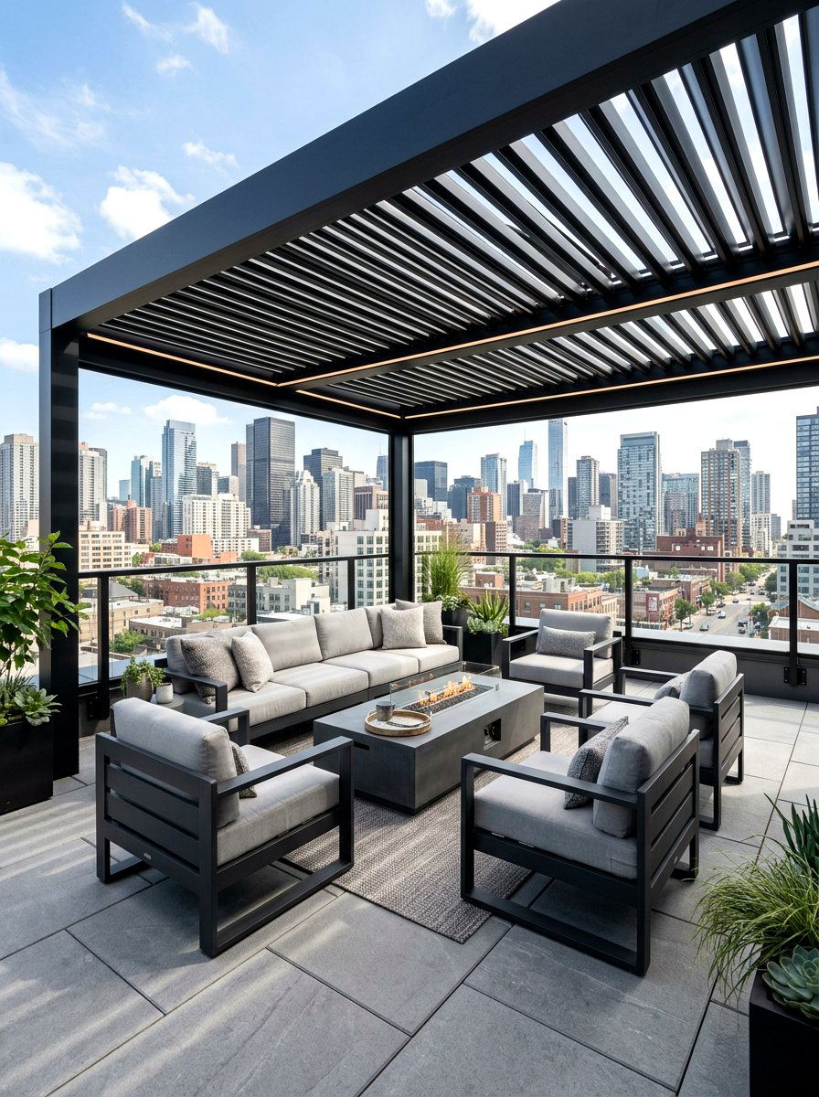 Modern Black Metal Pergola - 30 freestanding pergola ideas