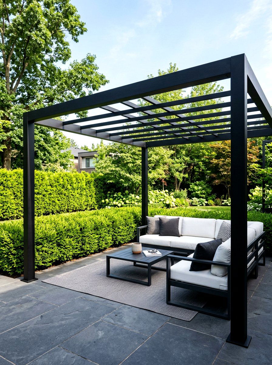 Modern Black Metal Pergola - 30 garden pergola ideas