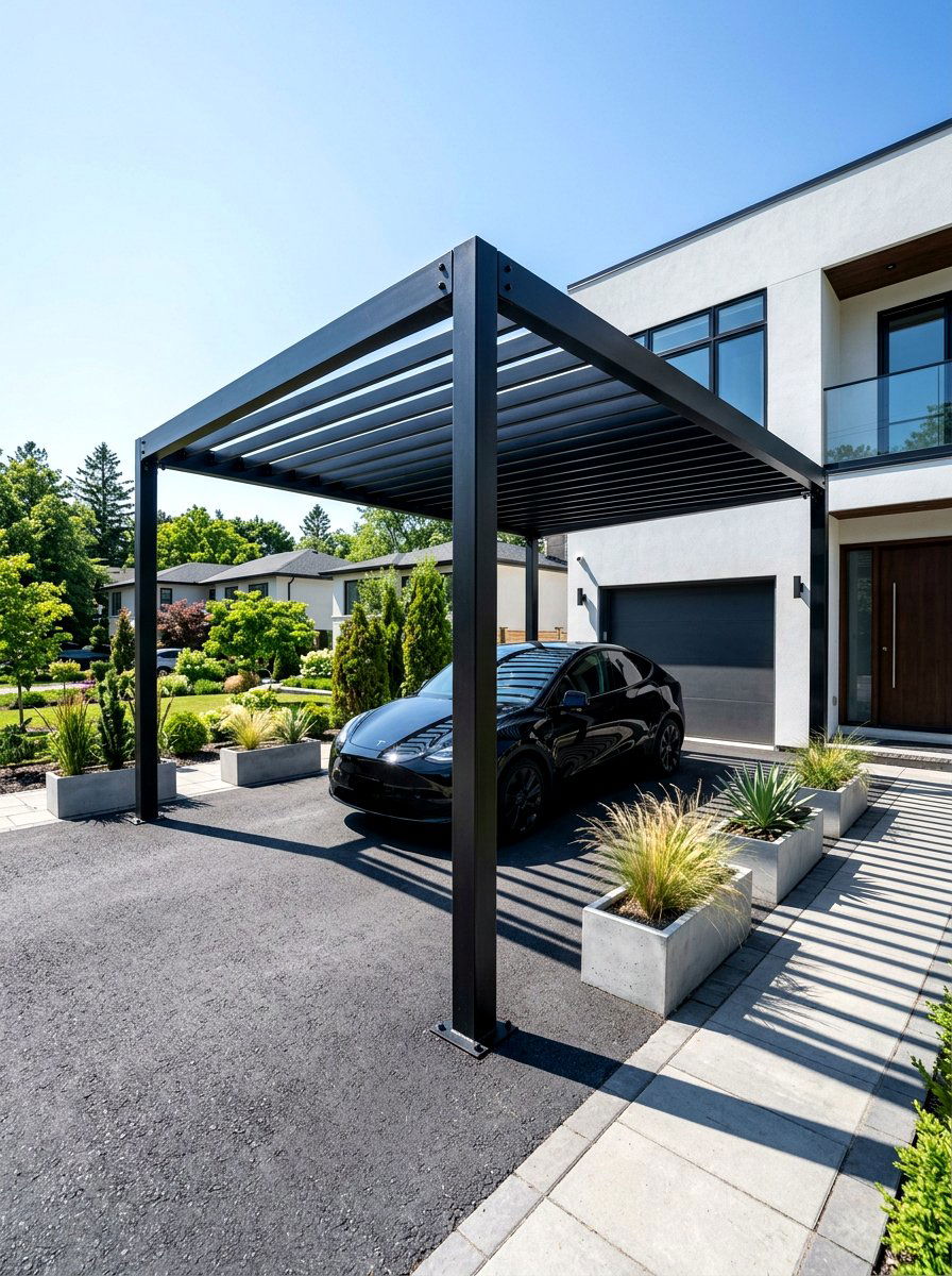Modern Black Metal Pergola Carport - 30 pergola carport ideas