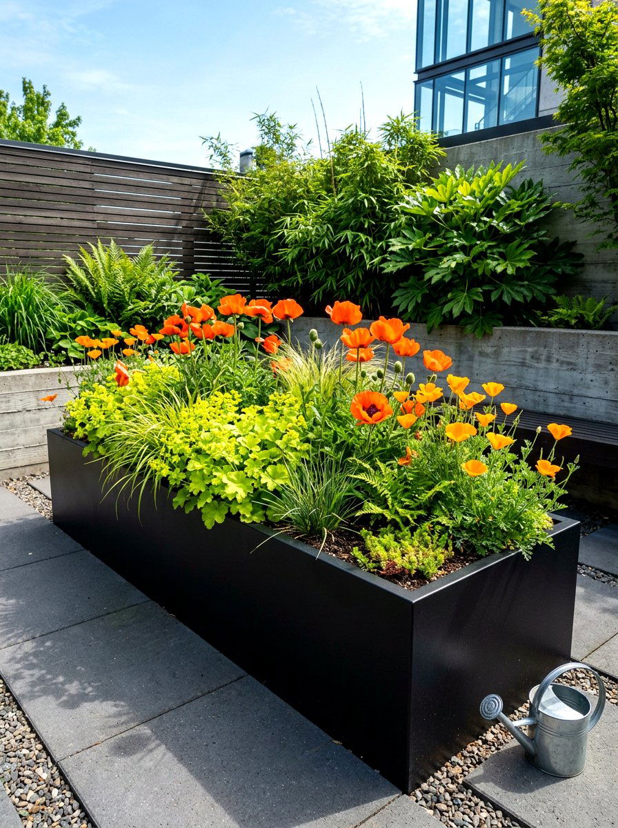 Modern Black Metal Raised Flower Bed - 30 raised flower bed ideas