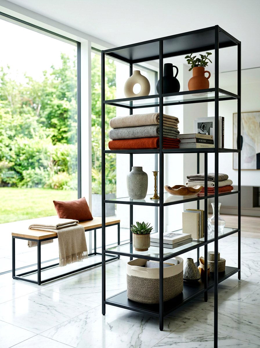 Modern Black Metal Shelving - 30 open mudroom shelving ideas