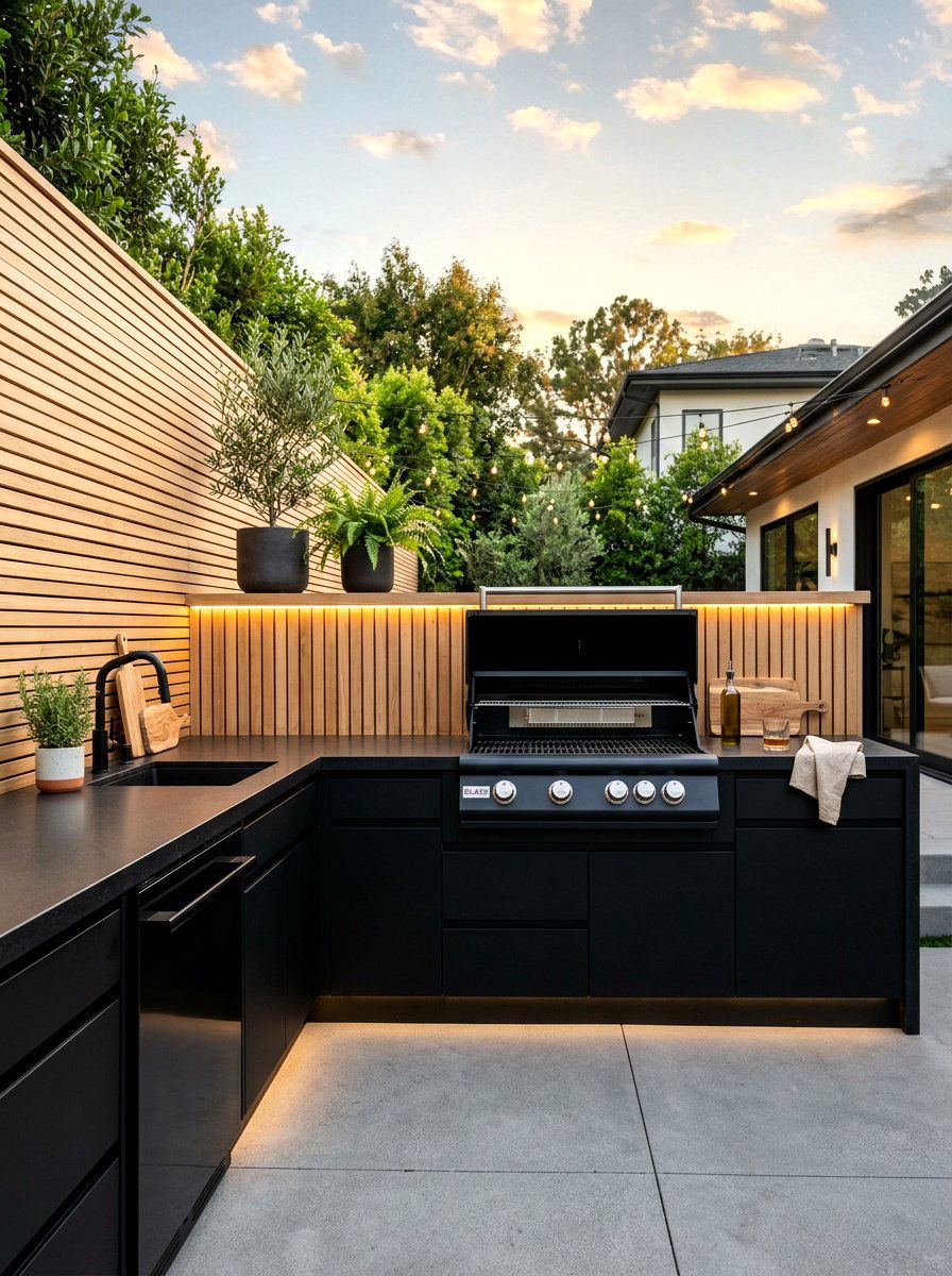 Modern Black Outdoor Kitchen - 30 backyard grill station ideas
