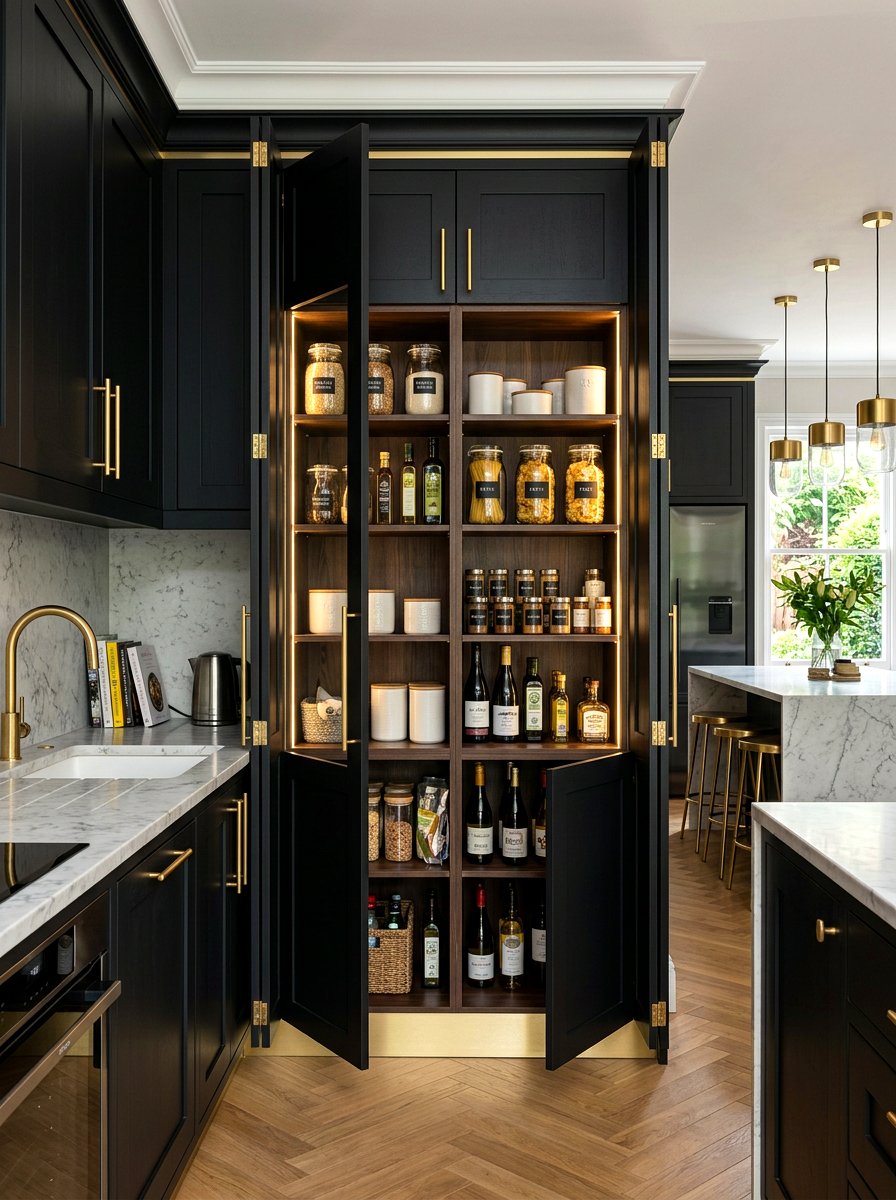 Modern Black Pantry Cabinet - 30 full wall pantry cabinet ideas