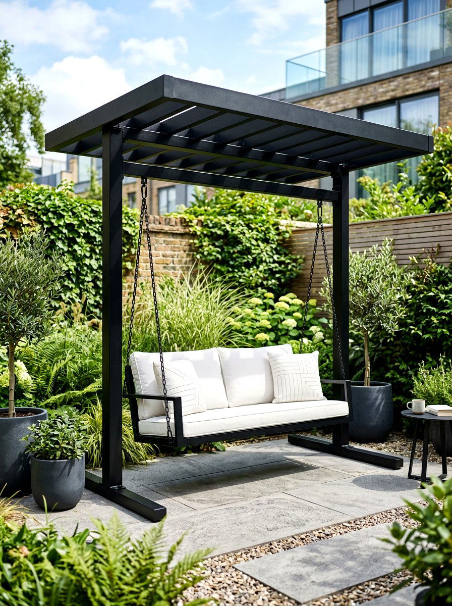 Modern Black Pergola Swing - 30 pergola with swings ideas