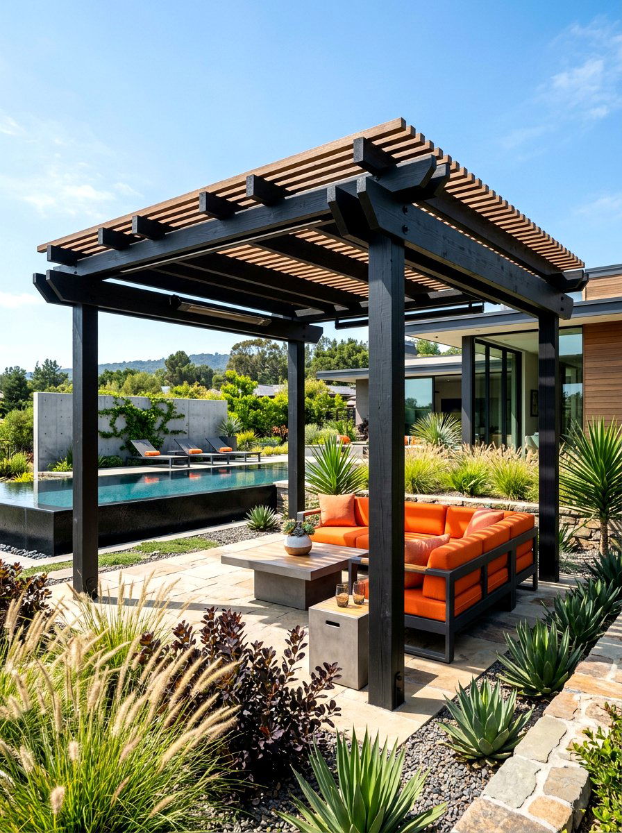 Modern Black Pergola - 30 cozy pergola ideas