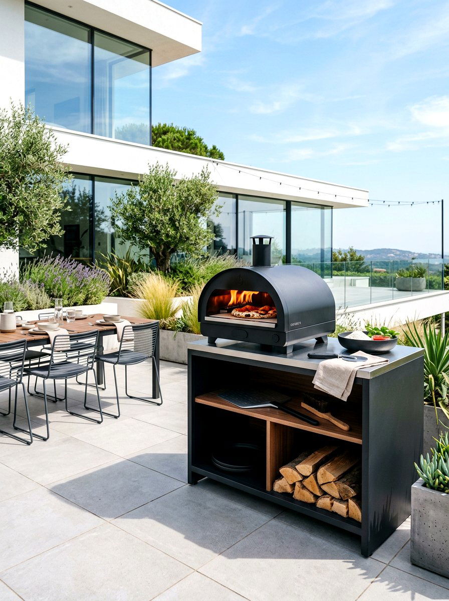 Modern Black Pizza Oven Station - 30 pizza oven patio design ideas