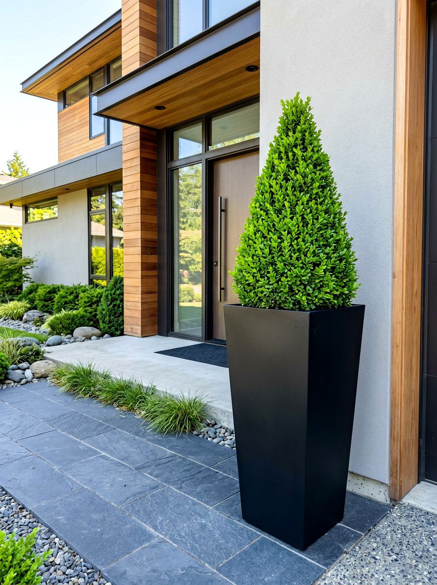 Modern Black Planter - 30 topiary porch ideas