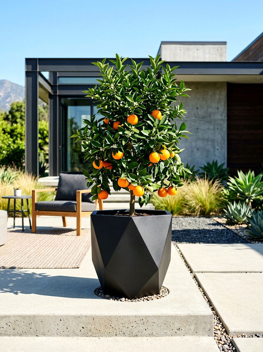 Modern Black Planter Citrus Tree - 30 potted citrus front entry ideas