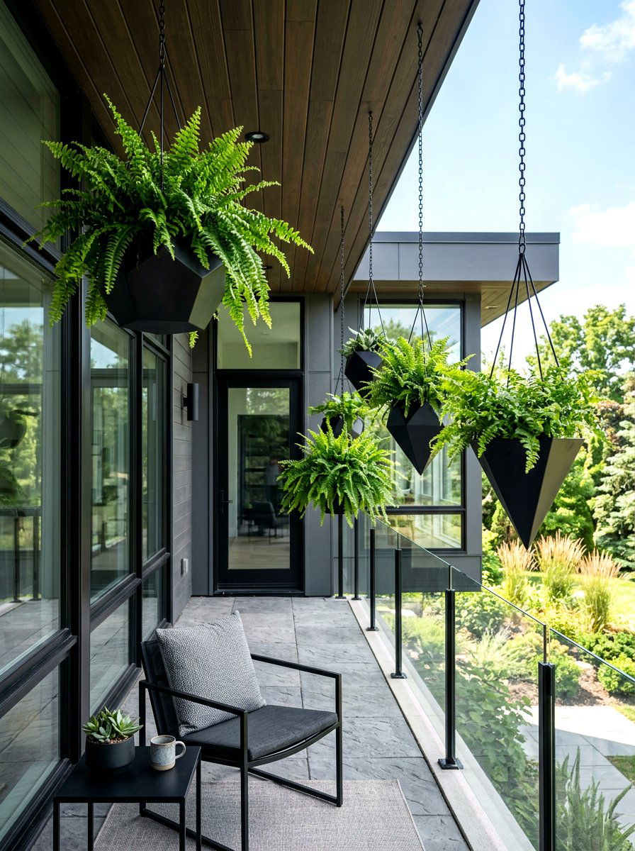 Modern Black Planter Fern Porch - 30 hanging fern porch ideas