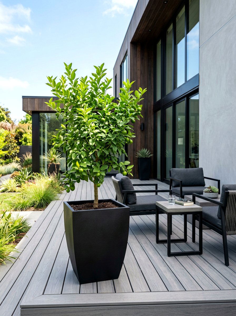 Modern Black Planter For Lime Tree - 30 potted citrus patio ideas