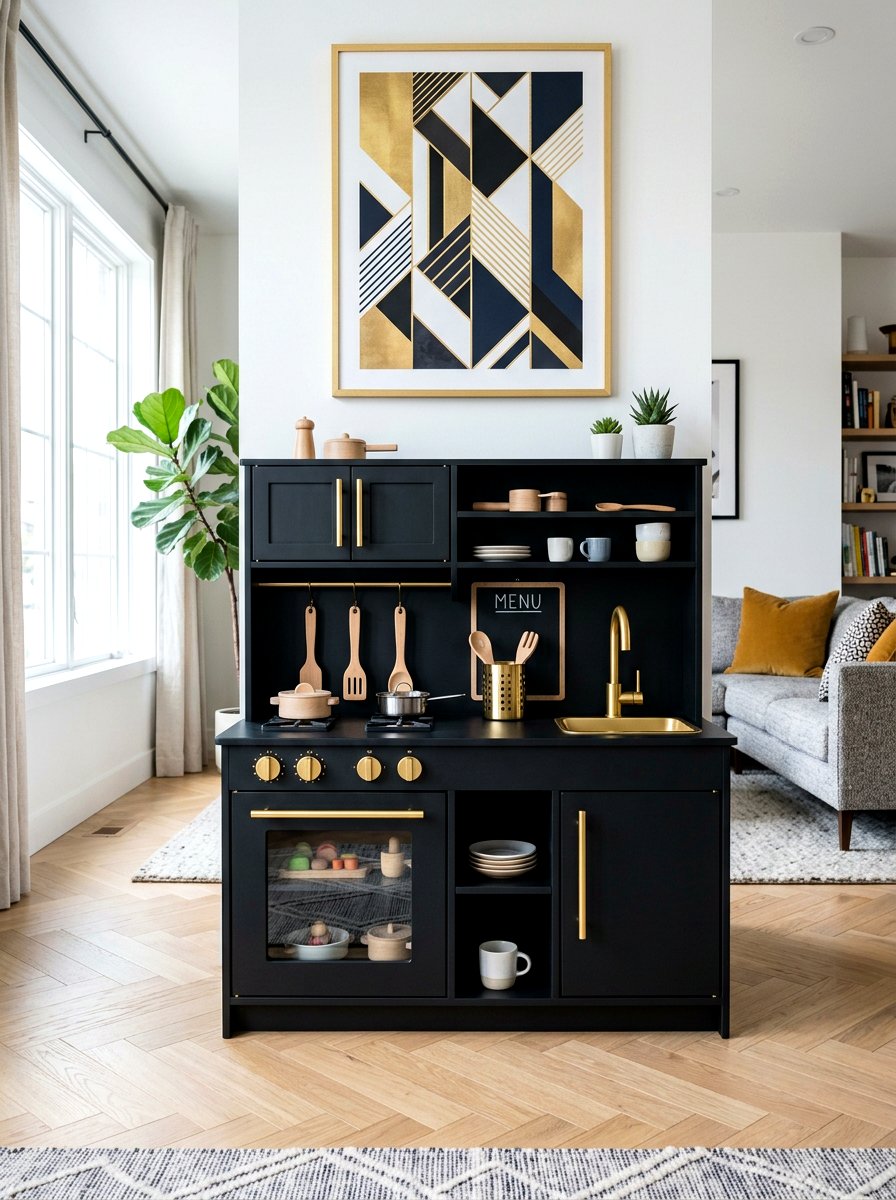 Modern Black Play Kitchen - 30 play kitchen corner ideas