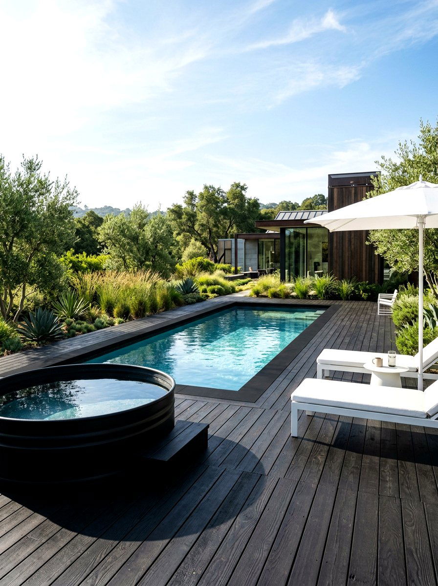 Modern Black Pool Deck - 30 stock tank pool deck ideas