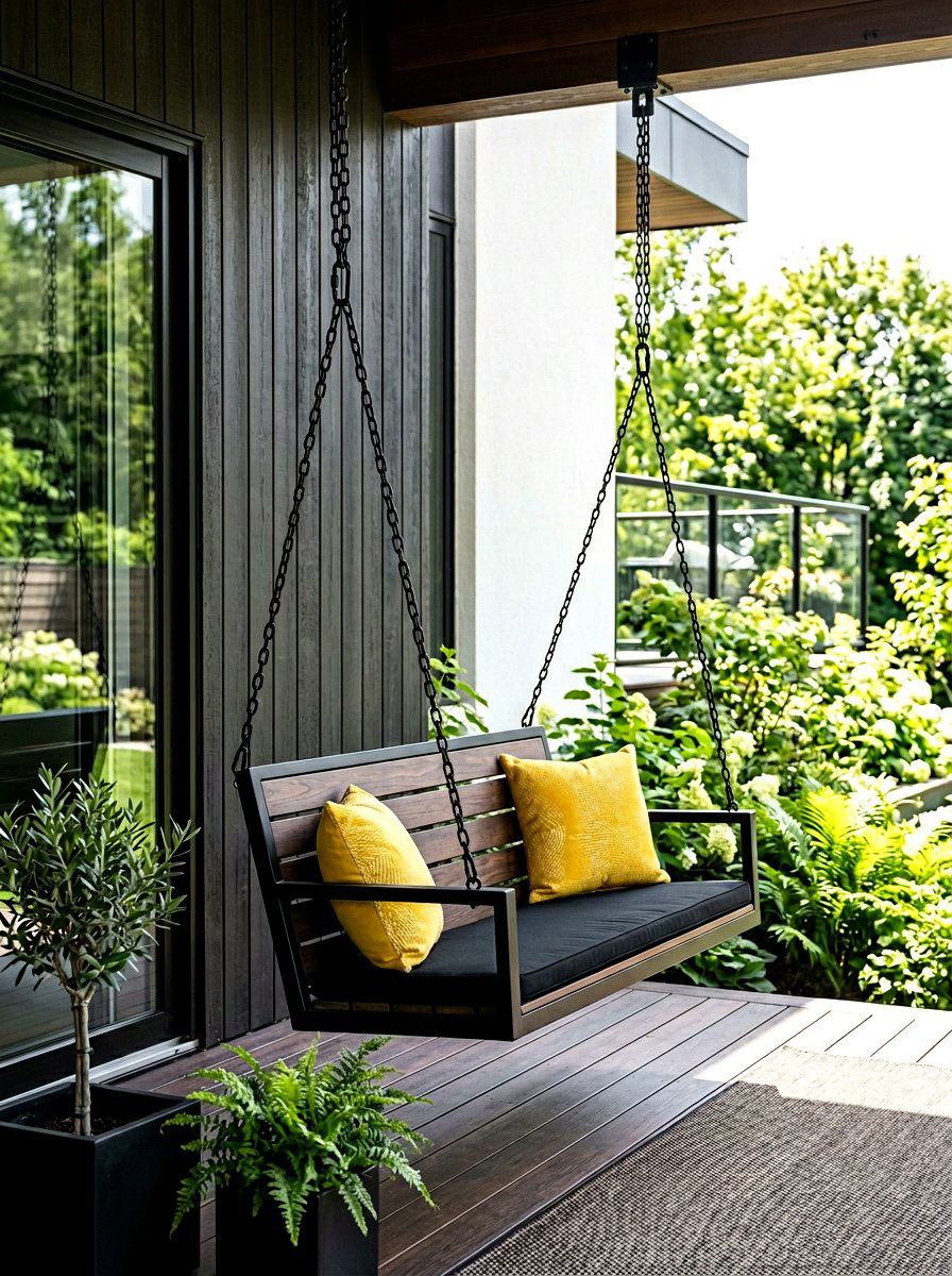 Modern Black Porch Swing - 30 front porch swing ideas