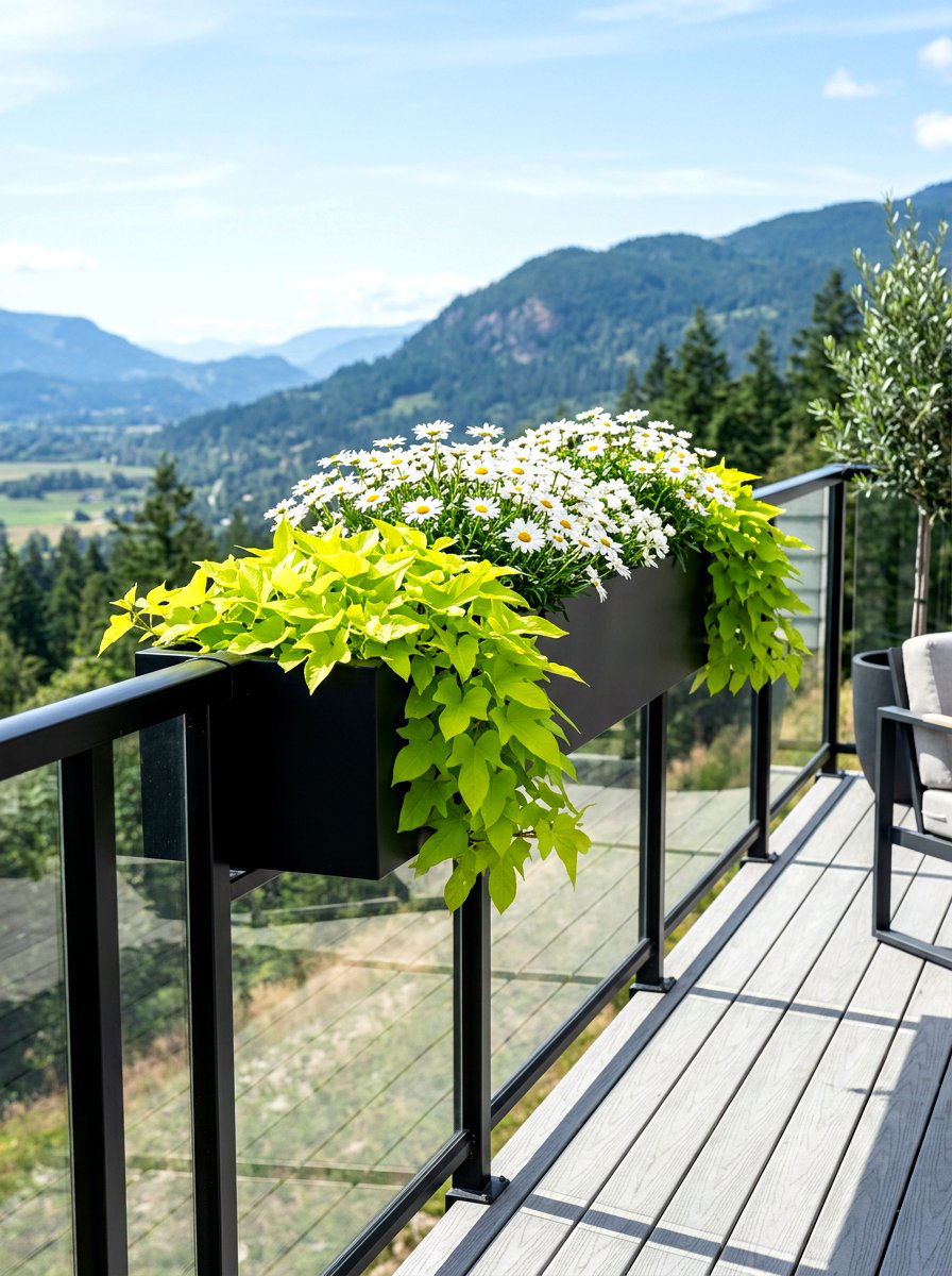 Modern Black Railing Planter - 30 railing planter box ideas