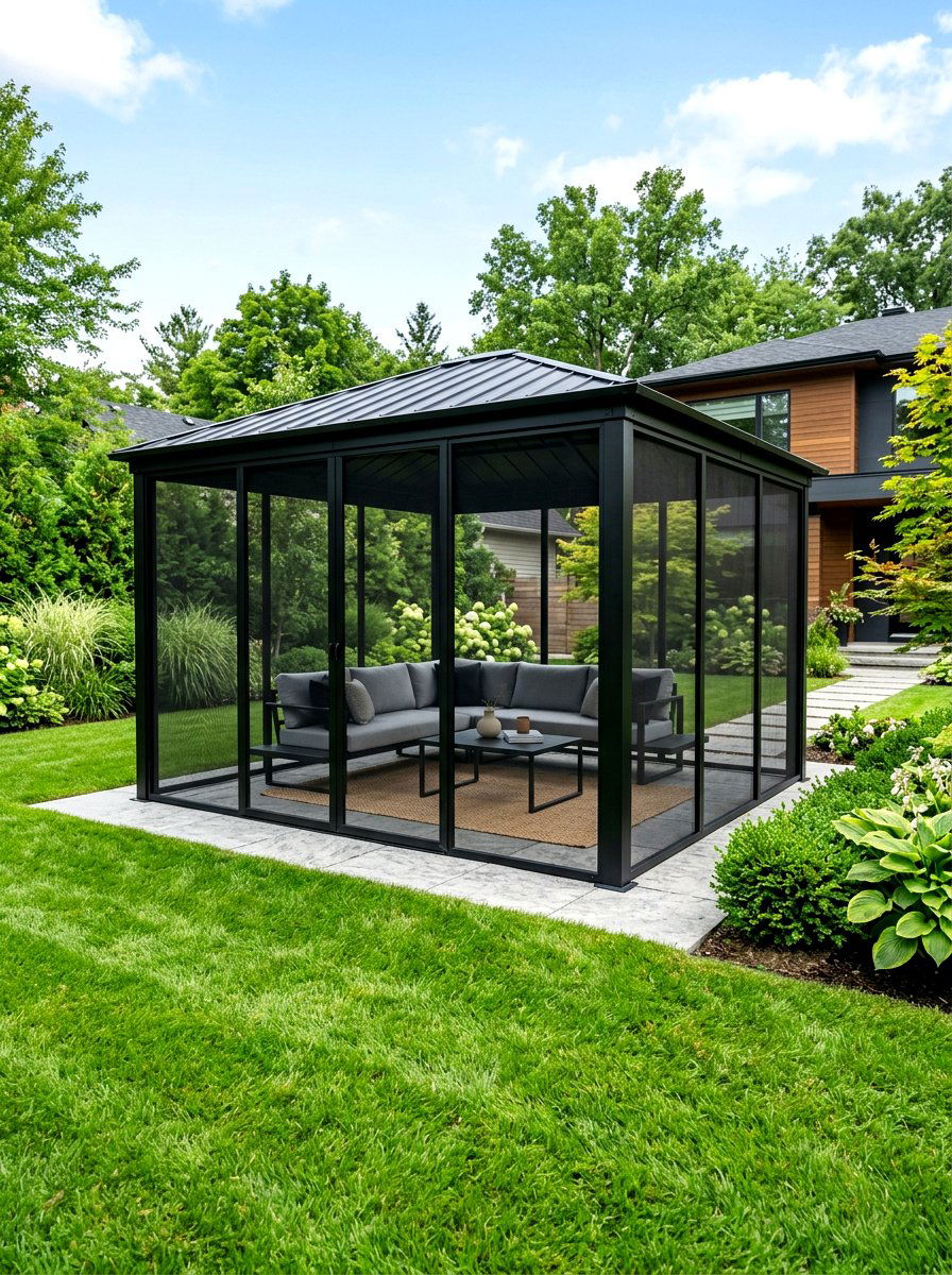Modern Black Screened Gazebo - 30 screened gazebo ideas