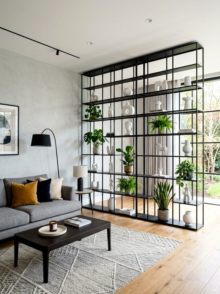 Modern Black Shelving - 30 living room shelf decor ideas