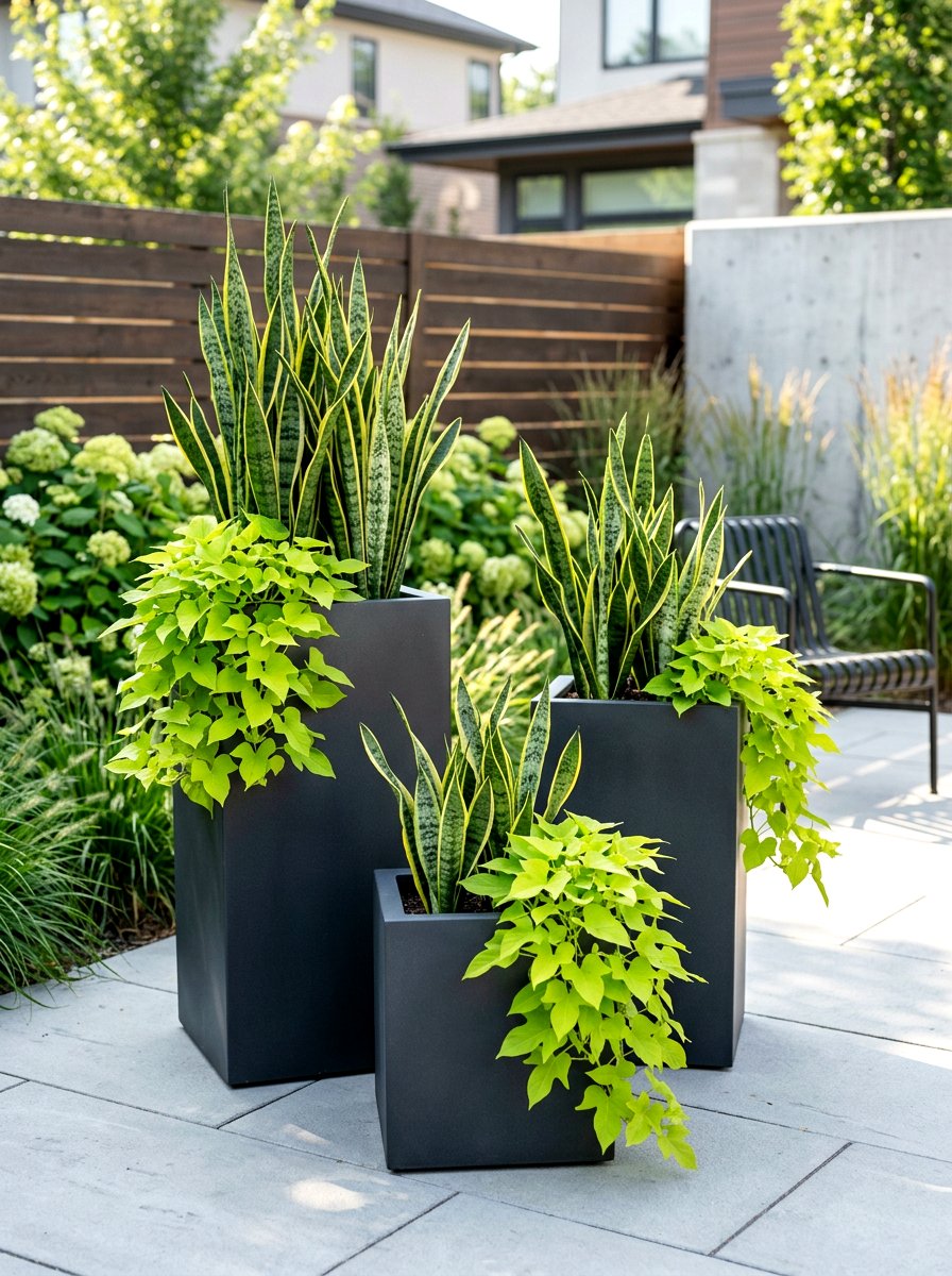 Modern Black Tall Planters - 30 porch planter arrangement ideas