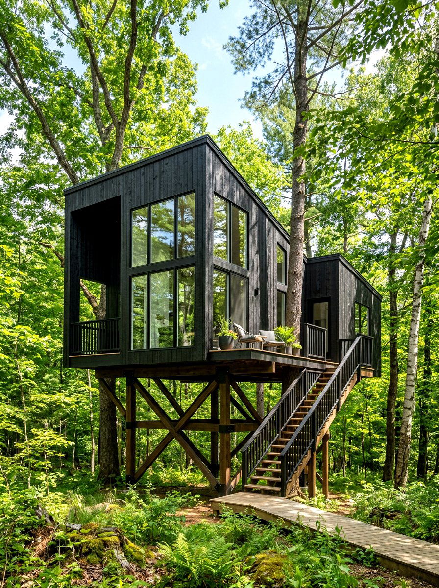 Modern Black Treehouse - 30 treehouse ideas