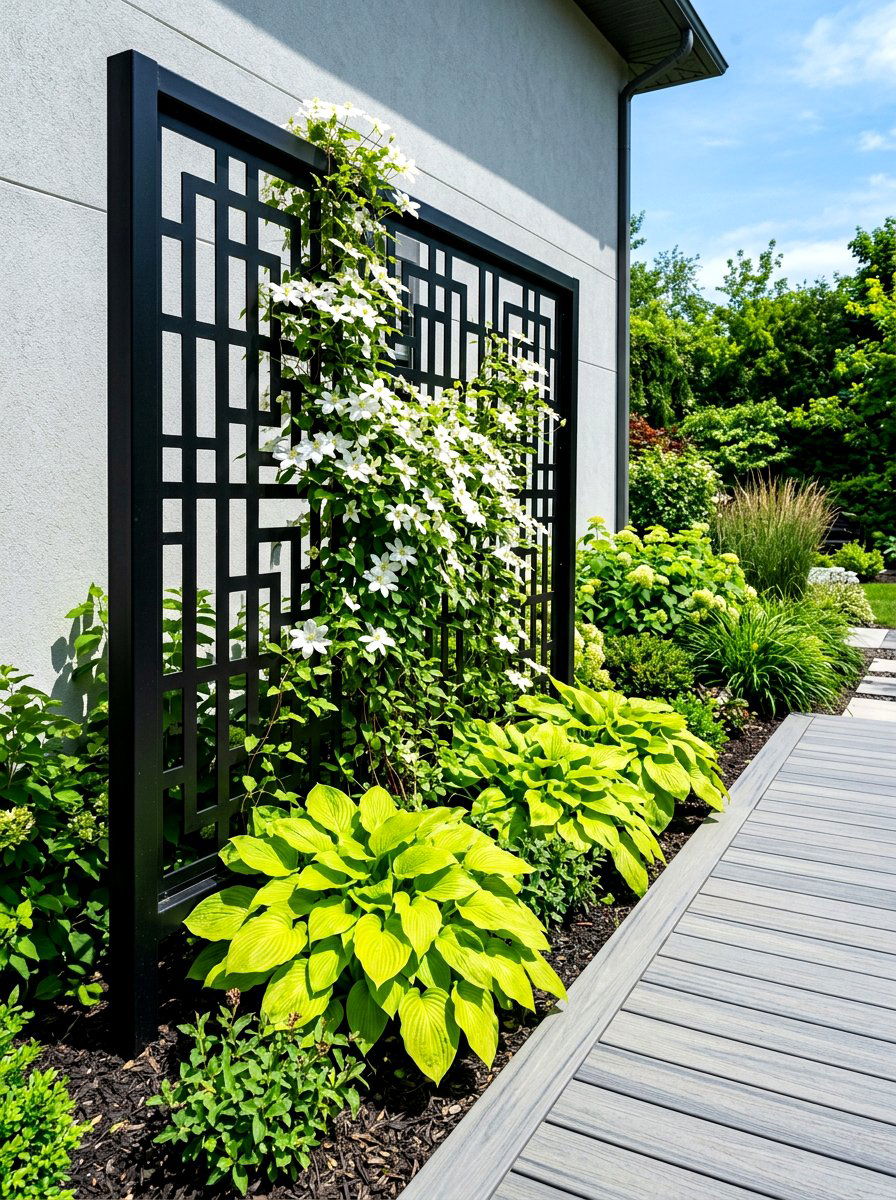 Modern Black Trellis Panel - 30 trellis privacy ideas