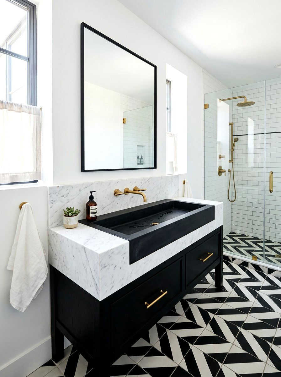 Modern Black Trough Sink - 30 trough sink bathroom ideas