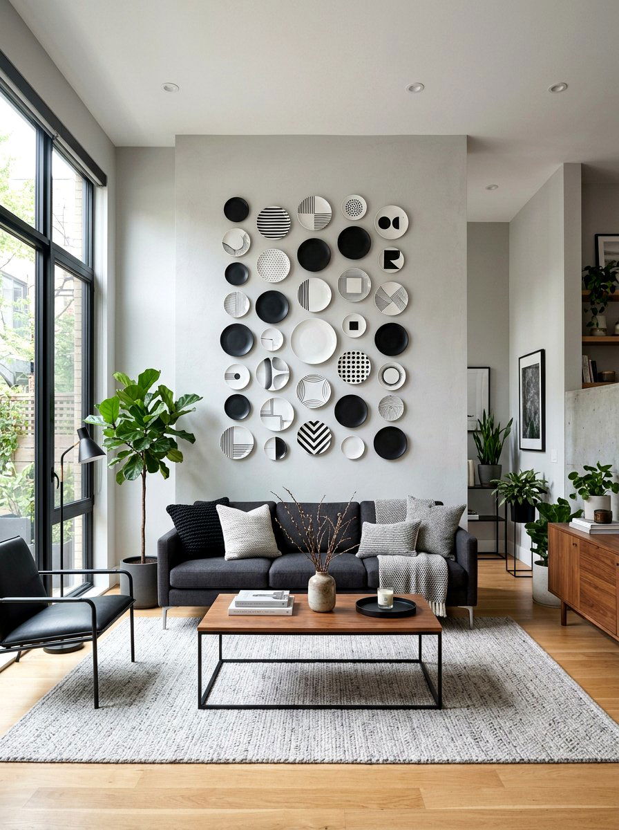 Modern Black White Plate Wall - 30 plate wall display ideas
