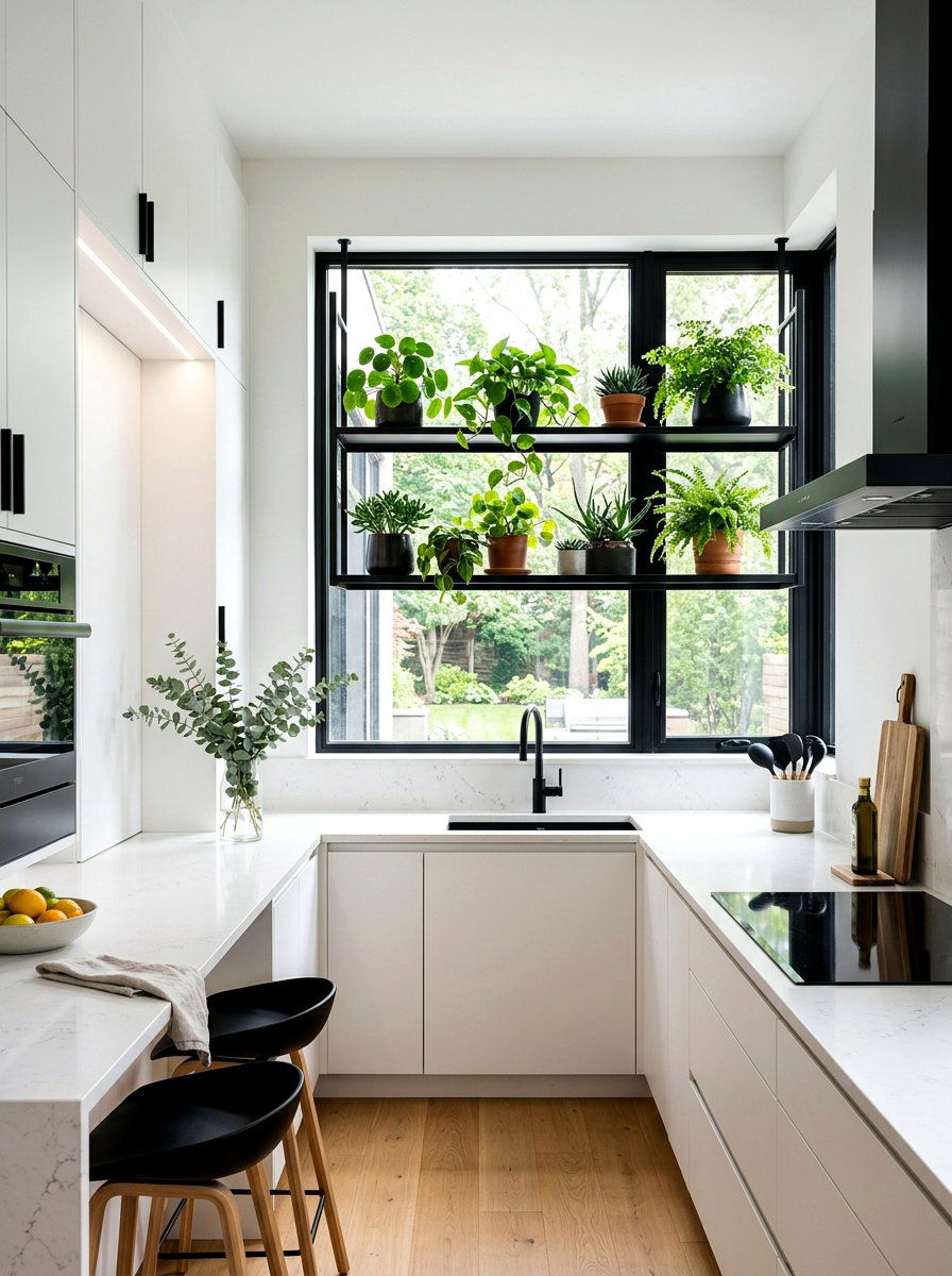 Modern Black Window Shelf - 30 plant shelf window ideas