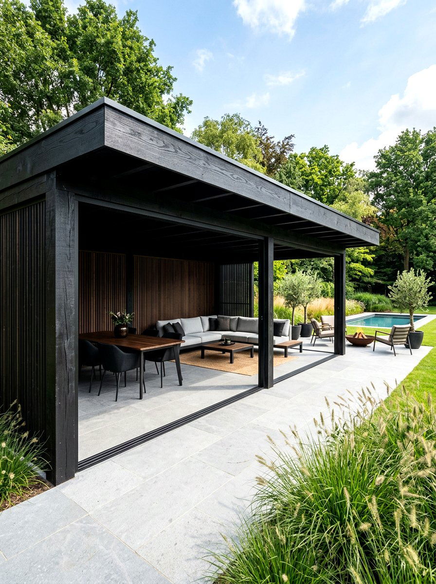 Modern Black Wood Pavilion - 30 wood pavilion patio ideas