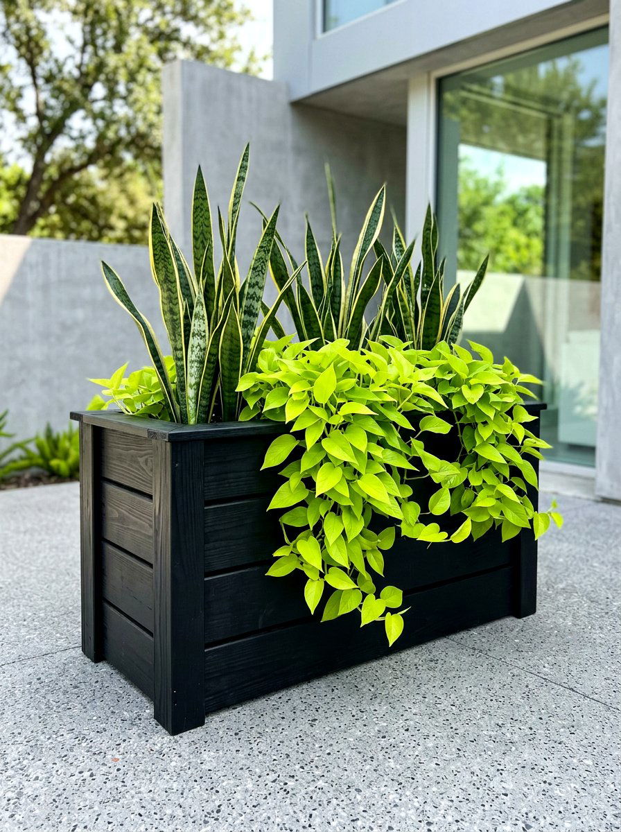 Modern Black Wood Planter - 30 raised planter box ideas