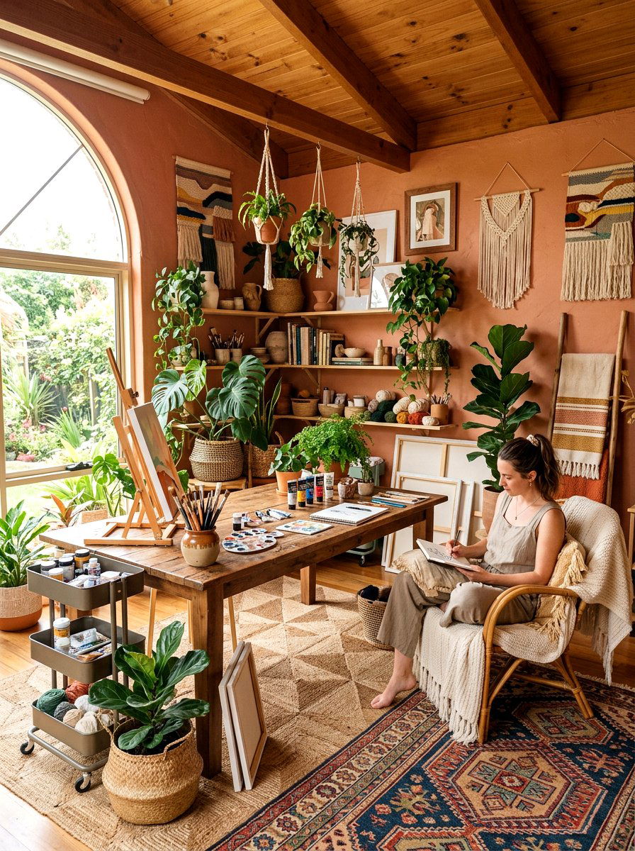 Modern Boho Art Studio - 30 boutique studio office ideas