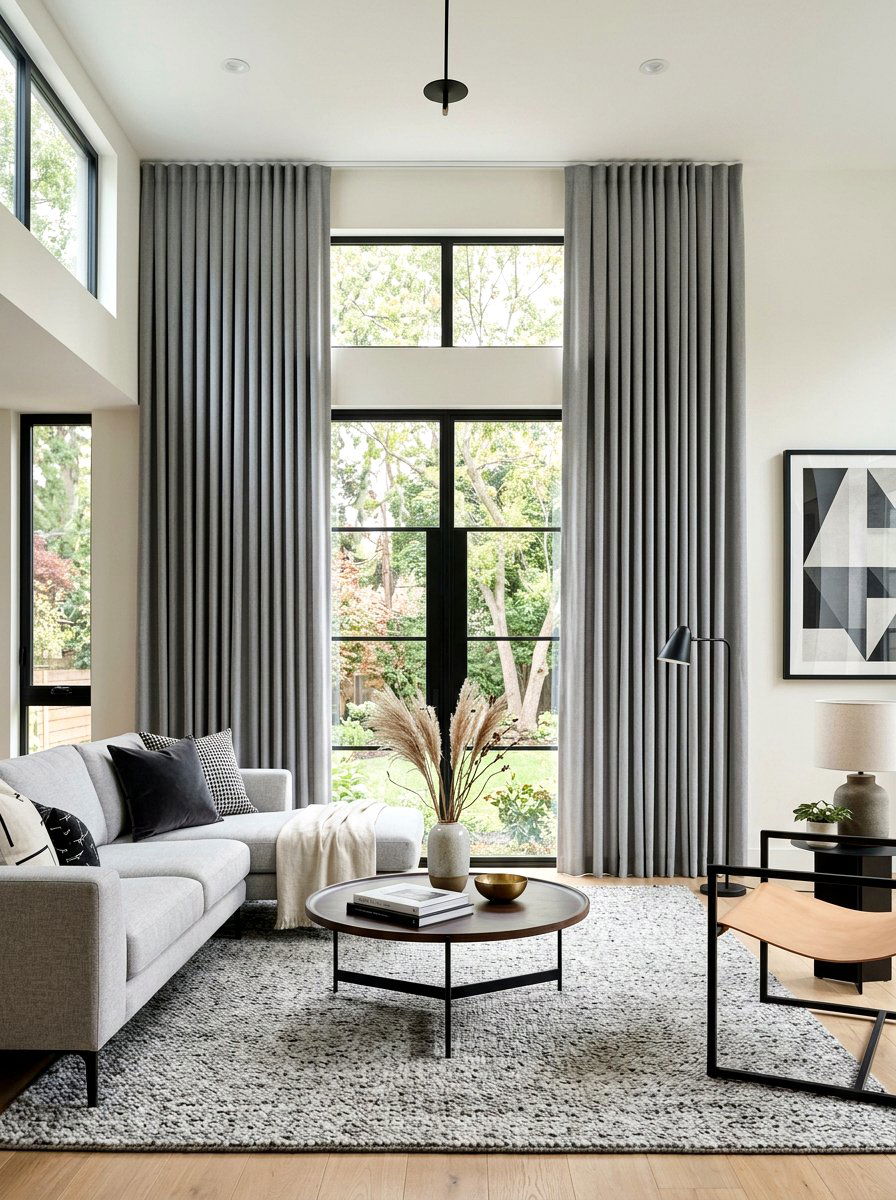 Modern Box Pleat Living Room - 30 tailored drapery living room ideas