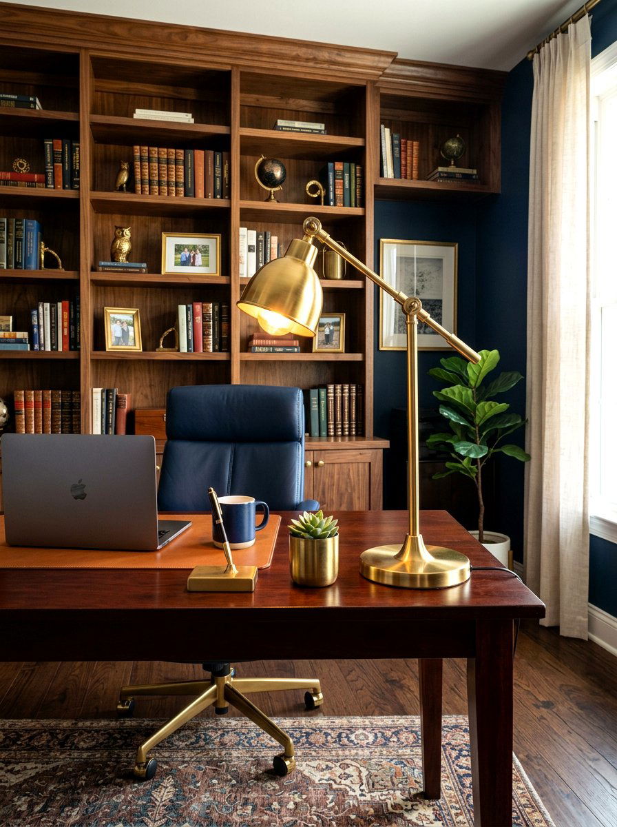 Modern Brass Desk Lamp Workspace - 30 lamp lit office ideas