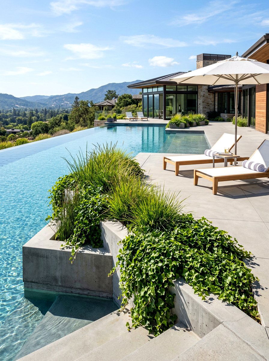 Modern Built In Planter - 30 pool landscaping ideas