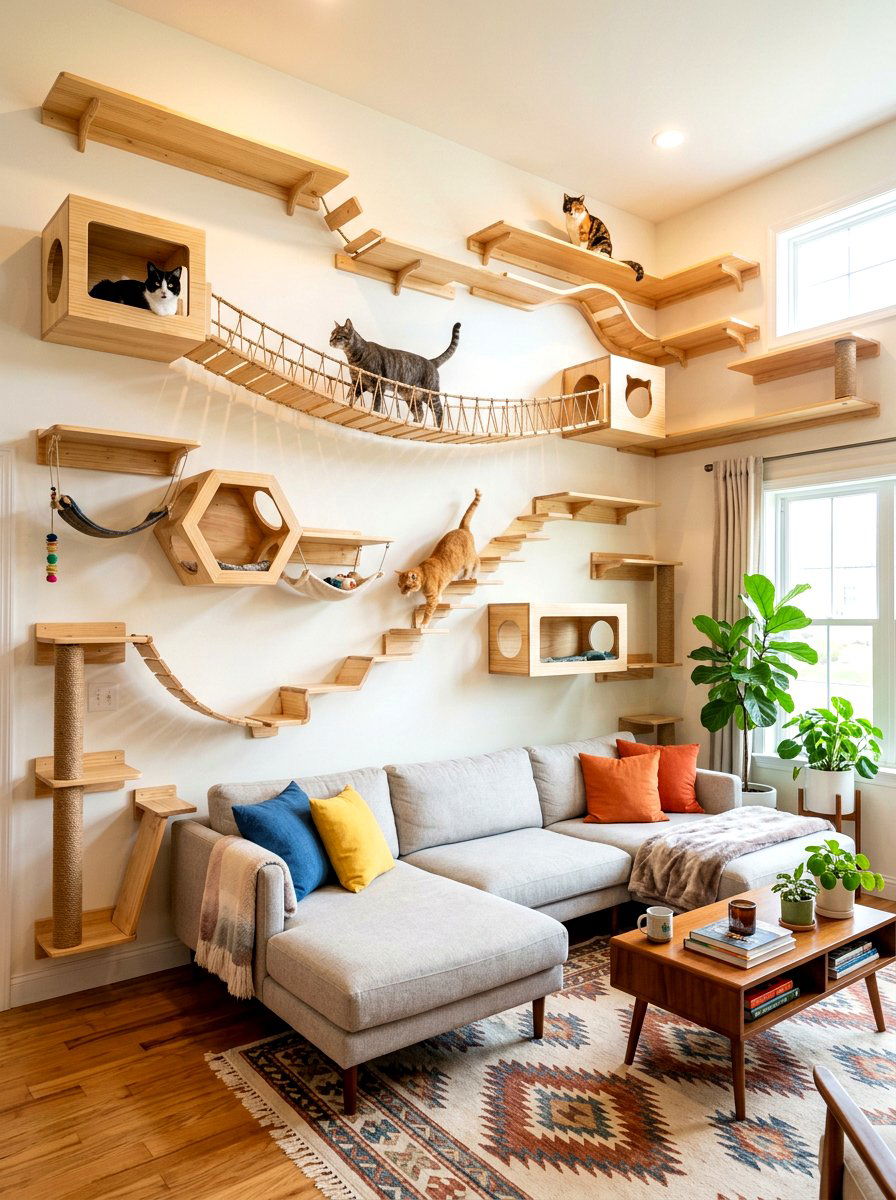 Modern Cat Wall Playground - 30 cat climbing wall aesthetic ideas