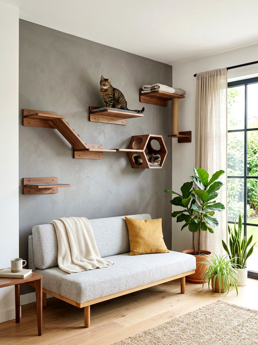 Modern Cat Wall Shelves - 30 pet nook living room ideas