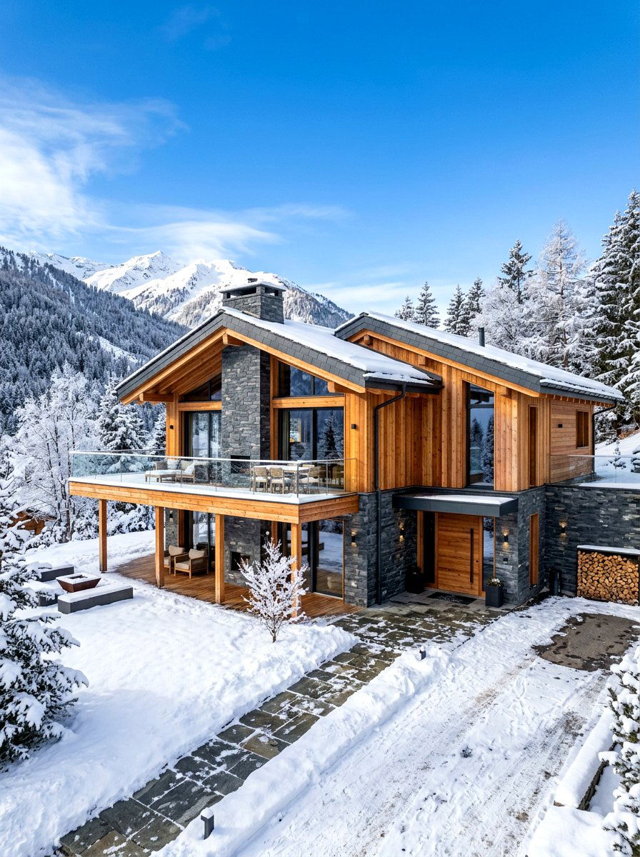 Modern Chalet With Douglas Fir And Slate - 30 stone and wood exterior ideas