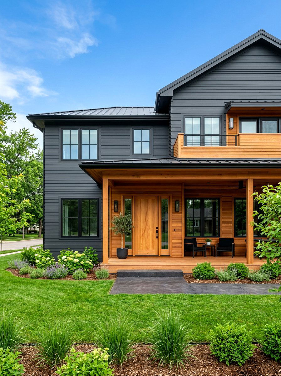 Modern Charcoal Gray Siding With Wood - 30 gray house exterior ideas
