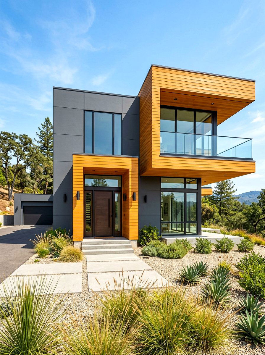 Modern Charcoal Siding With Warm Wood Accents - 30 mixed siding exterior ideas