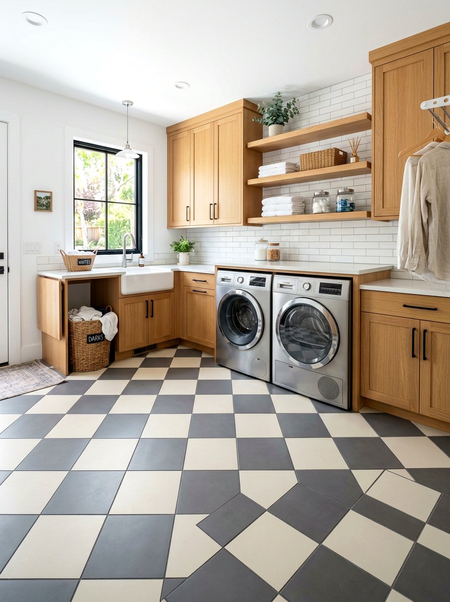 Modern Checkerboard Tile - 30 laundry room floor tile ideas