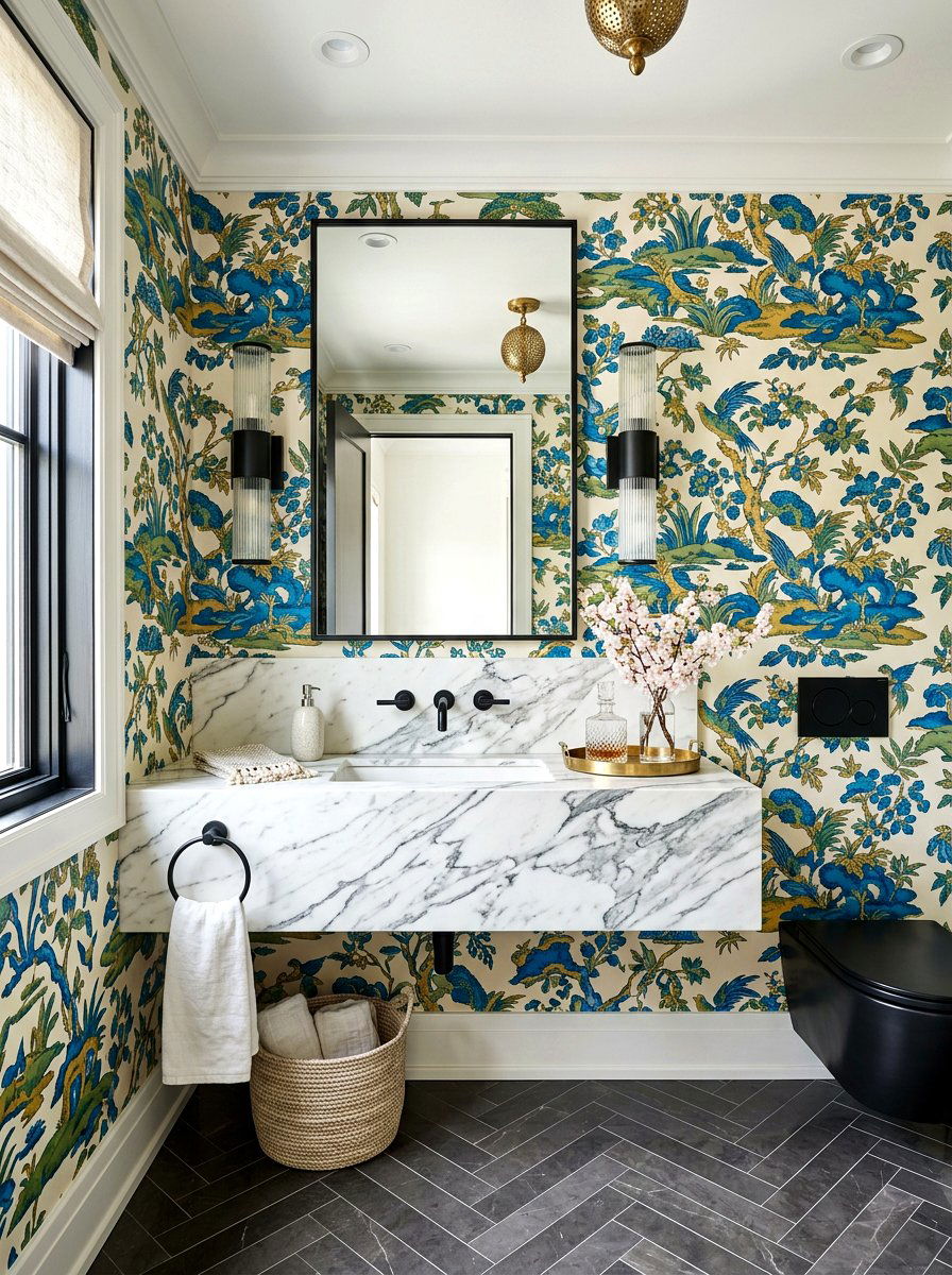 Modern Chinoiserie Powder Room With Marble - 30 chinoiserie powder room ideas