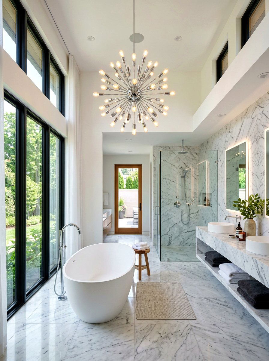 Modern Chrome Cluster Pendant - 30 chrome bathroom lighting ideas