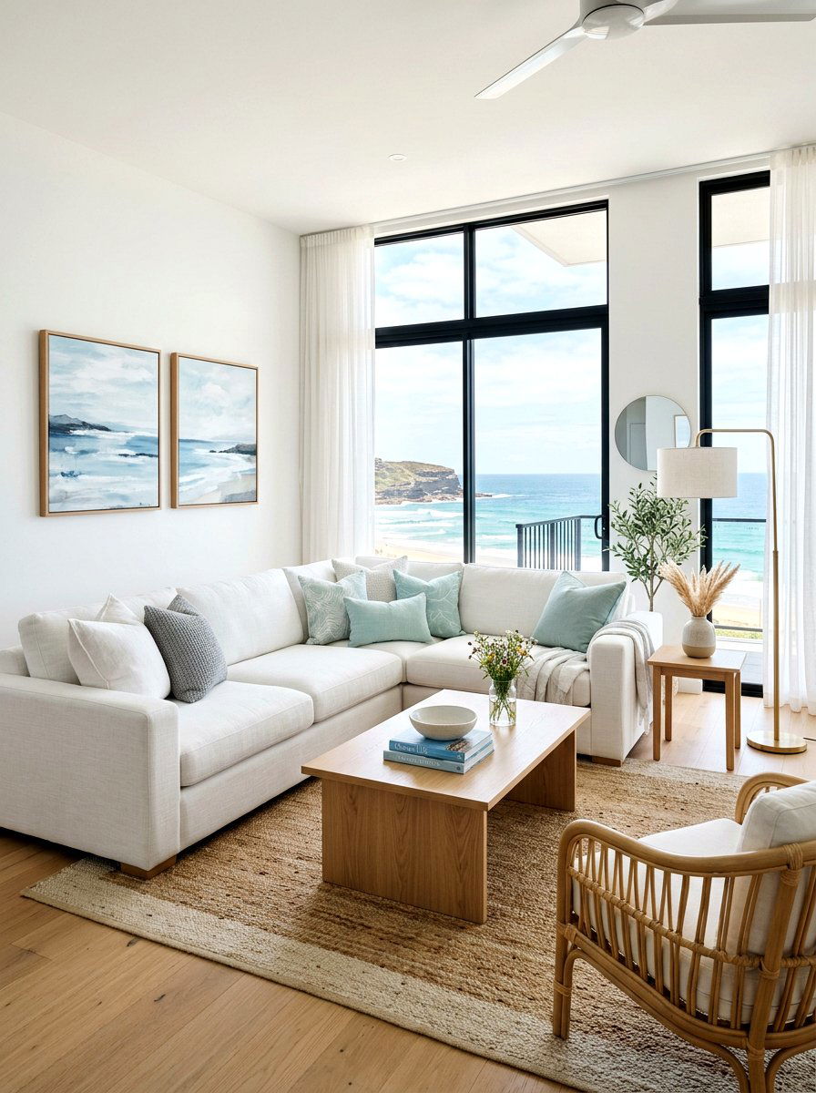 Modern Coastal Living Room - 30 ocean inspired living room ideas