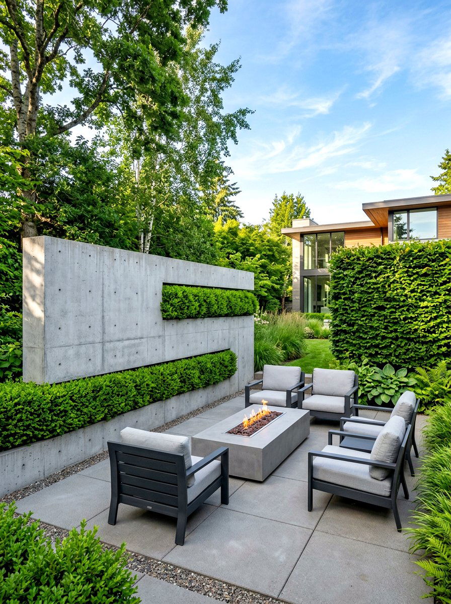 Modern Concrete And Hedge - 30 hedge wall patio ideas