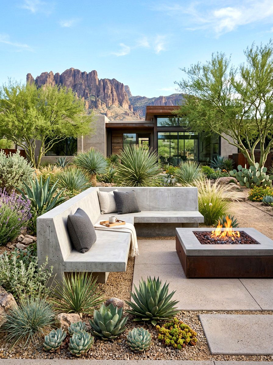 Modern Concrete Bench - 30 fire pit bench ideas