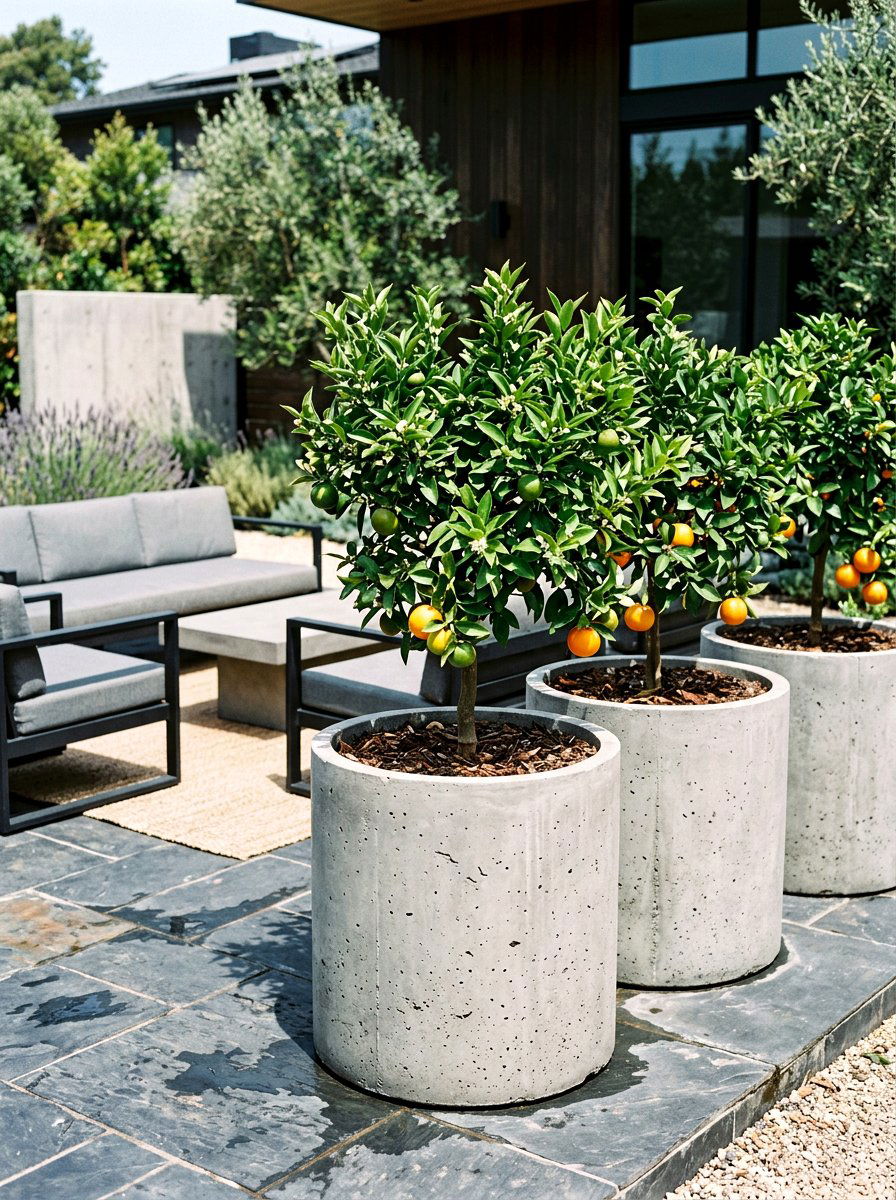Modern Concrete Citrus Planters - 30 dwarf citrus garden ideas